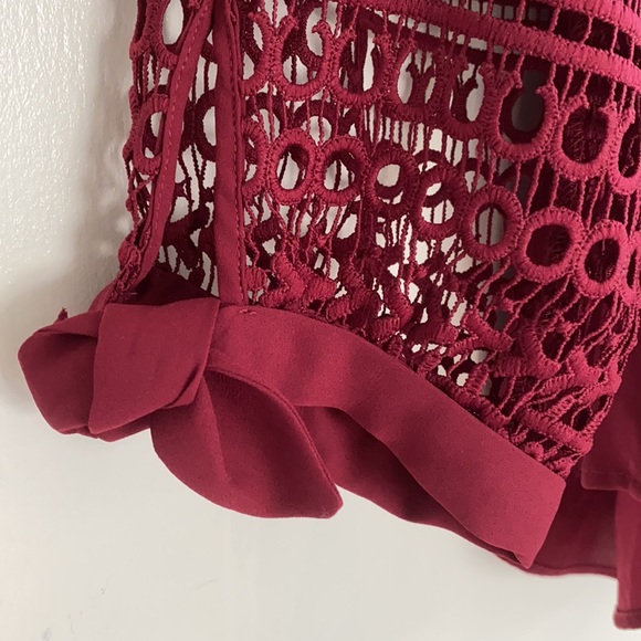 Express Off The Shoulder Burgundy Crochet Sleeve - Picture 8 of 10